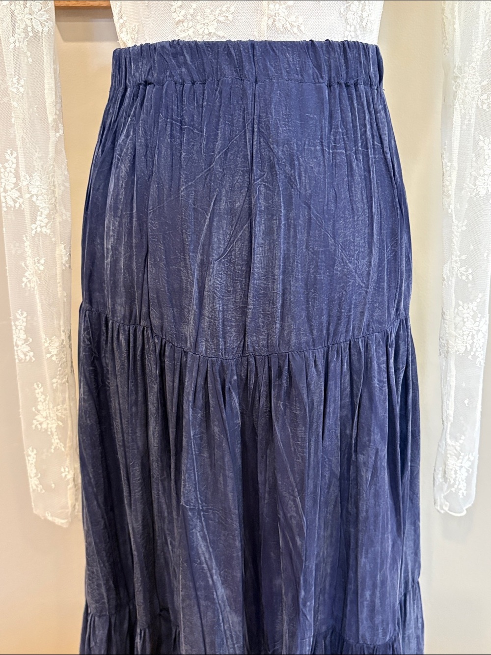 Vintage Happy Trails Western Navy Blue Tiered Broomstick Maxi Skirt One Size - Picture 9 of 14